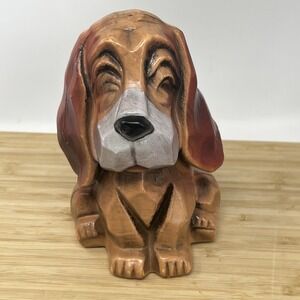 Vintage Bassett Hound 5" Plastic Dog Coin Bank Made In Hong Kong Winking